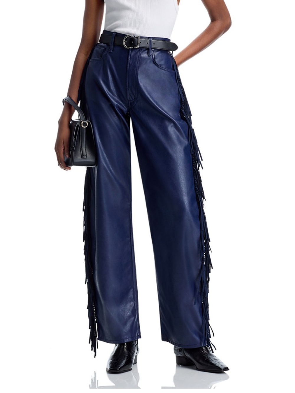 MOTHER The Fringe Half Pipe Sneaker Pant Faux Leather Navy 8 Jeans